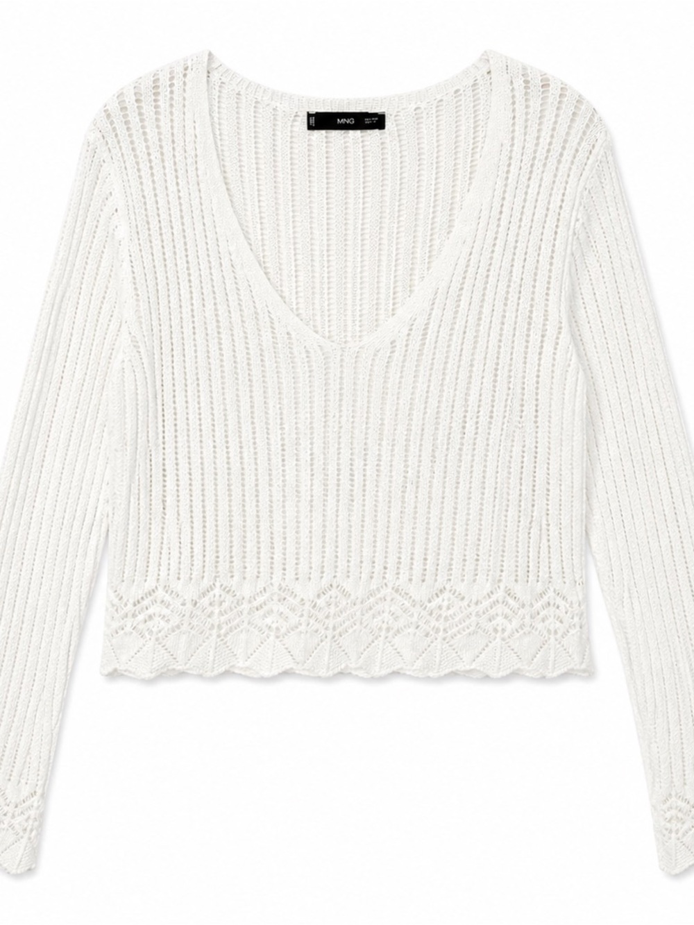 Mango Ivory Open-Knit V-Neck Pullover